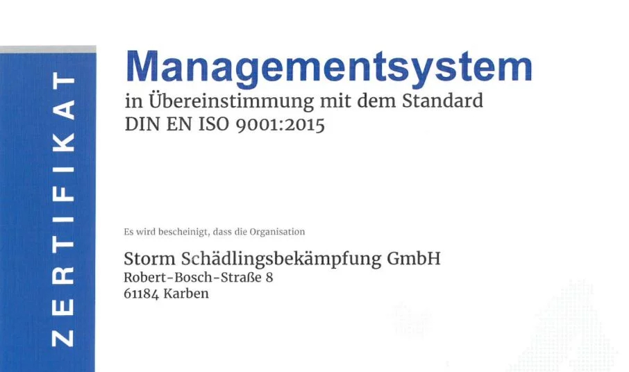 Zertifikat Managementsystem DIN EN ISO 9001:2015